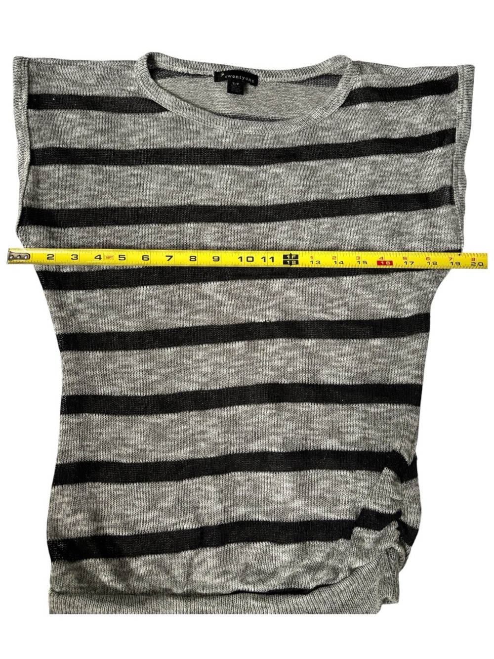 Twenty One Gray Black Striped Knit Top Small Cap Sleeve Casual - Picture 7 of 13